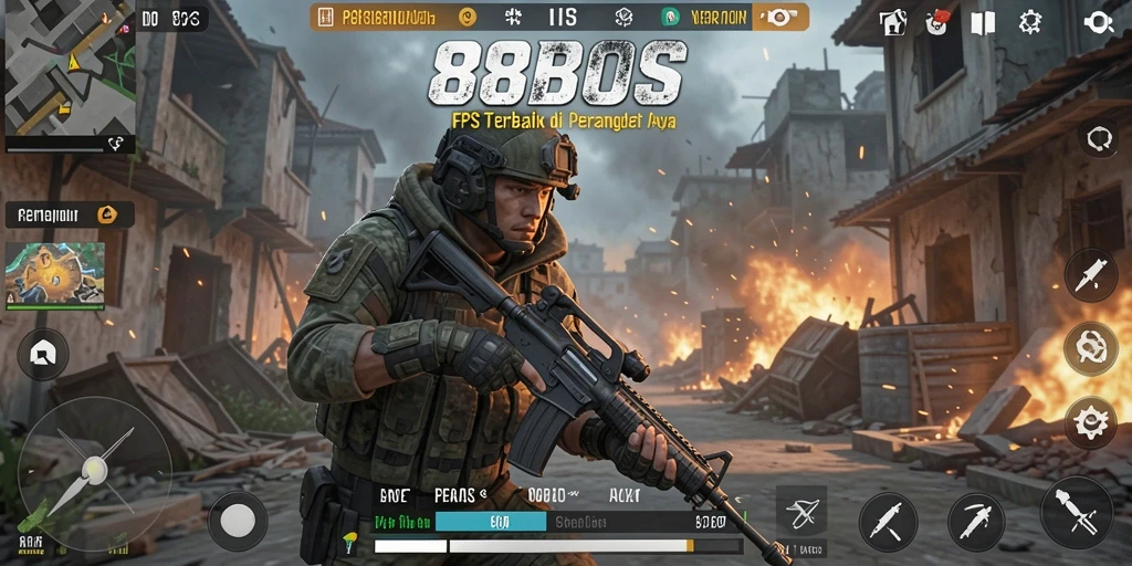 Tampilan gameplay akasi pertempuran FPS 88BOS yang mendebarkan.