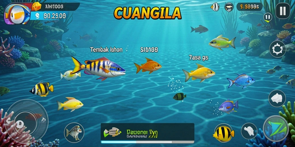 Tampilan menarik dari gameplay CUANGILA saat menembak ikan.