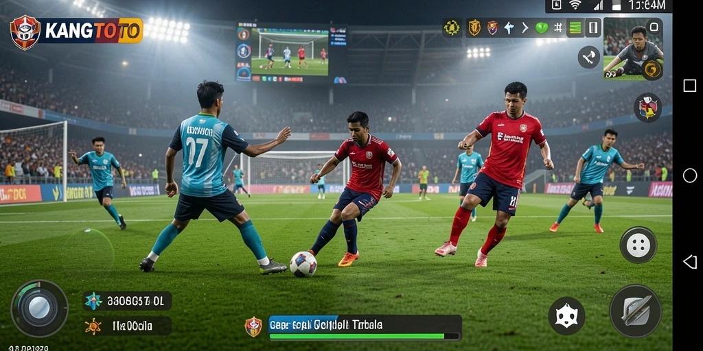 Tampilan gameplay KANGTOTO yang seru dan mendebarkan saat pertandingan sepak bola.