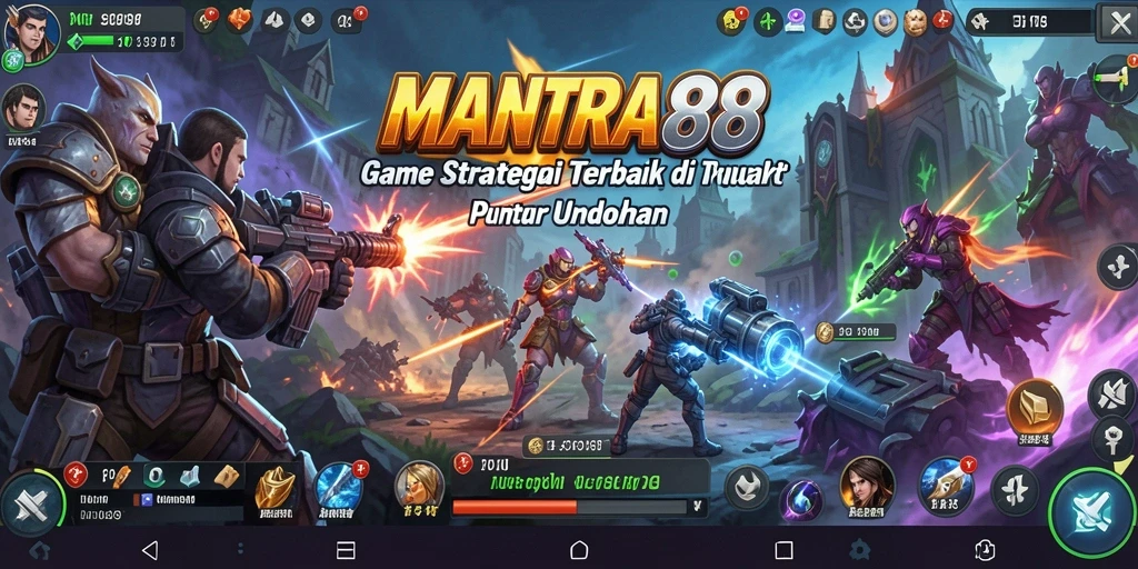 Screenshot utama MANTRA88 menampilkan aksi strategi yang mendebarkan.