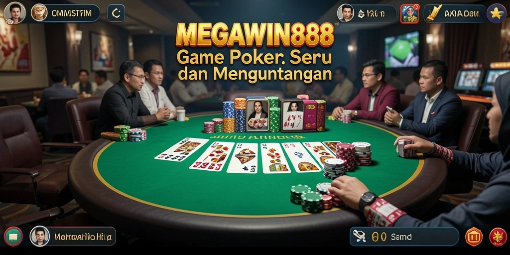 Screenshot gameplay MEGAWIN888 dengan suasana poker yang mendebarkan.