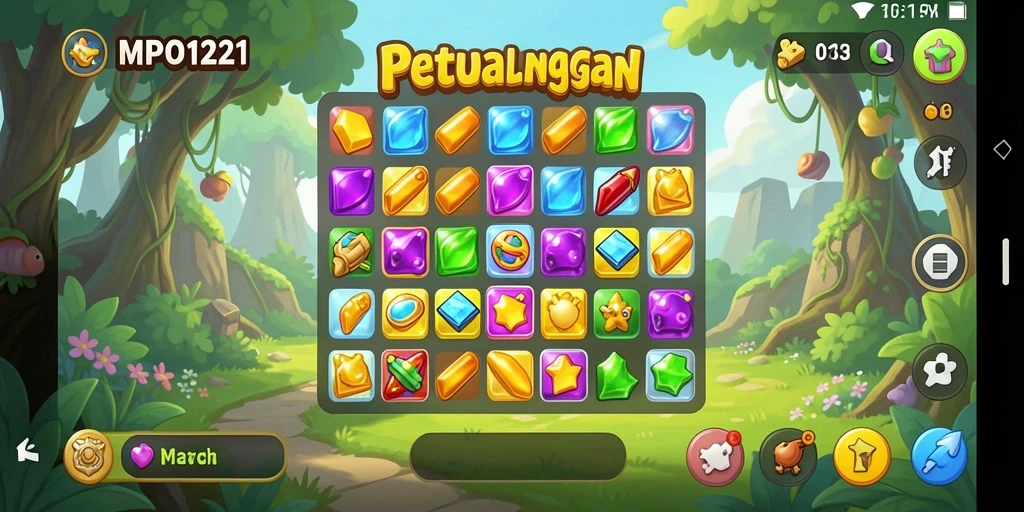 Screenshot utama MPO1221 dengan gameplay Match-3 yang seru.